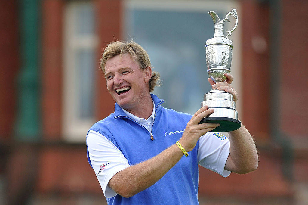 Ernie Els celebrates his win in The 141st Open Championship at Royal Lytham & St Annes
